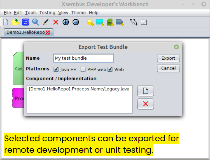 Exporting individual components into test bundles